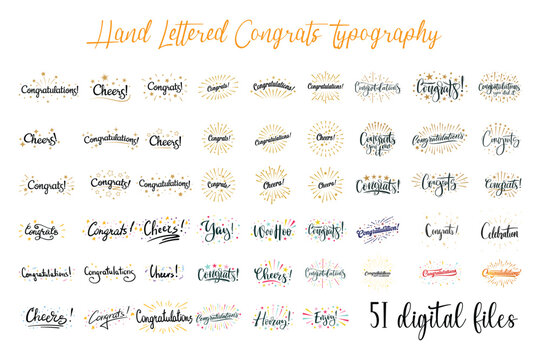 Hand-Lettered Celebration Typography Vector Congrats and Cheers Design