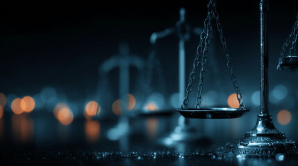 Corporate legal banner scene showing branded layout representing compliance justice system professionalism digital environment controlled lighting