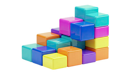 Obraz premium Colorful Stacked Cubes Forming a Staircase on White Background