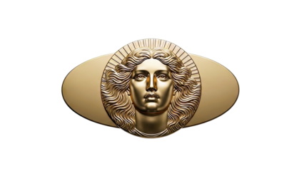 Golden Embossed Female Face with Wavy Hair on Oval Plaque