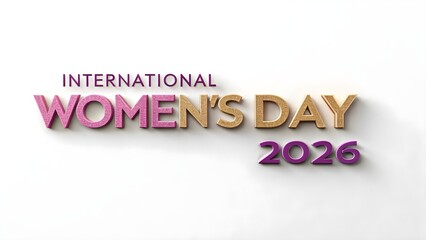 Elegant typography announces International Women’s Day celebration for the year 2026 with gold and purple tones.