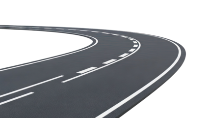 Curved Asphalt Road with White Lane Markings