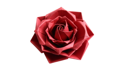 Red origami rose PNG with symmetrical folds for Valentine’s Day romantic handmade craft artistic design elegant paper flower visuals