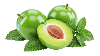 Green Plums with Mint Leaves