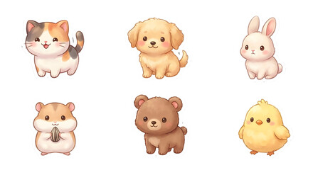 Obraz premium Cuddly Companions: Adorable, friendly, and captivating, a collection of charming cartoon animal friends are a delightful image.