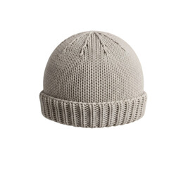 Fototapeta premium Knitted Beige Beanie Hat with Folded Edge Detail