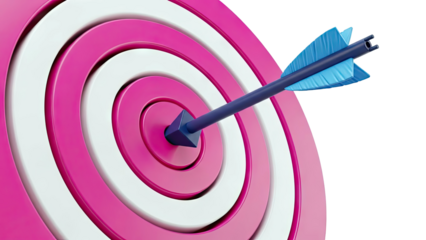 Arrow hitting the center of a pink and white target