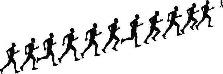 Black silhouettes of gardeners working, male students with backpacks using phones, a pregnant woman with a stroller, and athletes running for versatile design concepts,