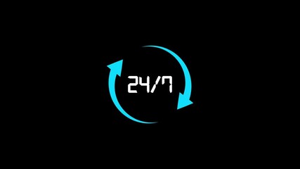 Technical service solid icon isolated on transparent background. Daily 24 hours and weekly 7 days customer support symbol featuring refresh sign and circular loading arrows.
