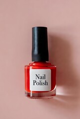 Close up nail polish bottle with brush dipped inside, glossy texture, studio lighting, modern beauty cosmetic isolated background.