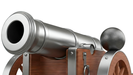 Close-up of a vintage cannon with cannonball