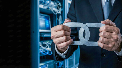 Business high level planning concept link network security in data center server room connection idea