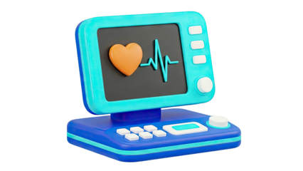 3D Cartoon ECG Machine with Heart and Heartbeat Line