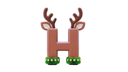 Letter H with Reindeer Antlers and Christmas Decorations