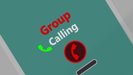 Incoming group call notification animation showing accept and reject controls, digital multi user communication screen on angled smartphone . 4k animation video - Powered by Adobe