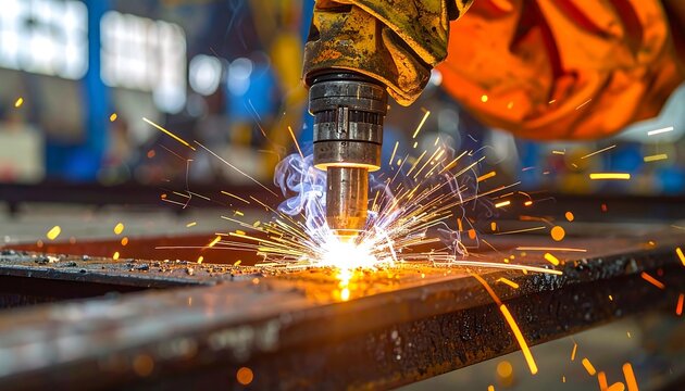 Close-up of welding, sparks flying, construction site, engineering