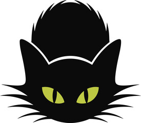 Obraz premium Black Cat Silhouette with Spiky Hat and Green Eyes Vector