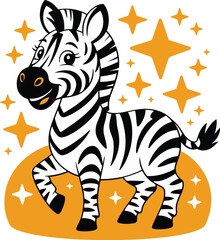Fototapeta premium Cartoon Zebra Jumping with Stars Vector Illustration
