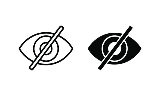 Black and white line art of two closed eyes with a slash through them on a pure