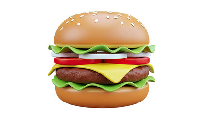 3D Rendering of a Stylized Cheeseburger with Sesame Seed Bun