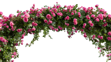 Lush pink roses on green vines against black background