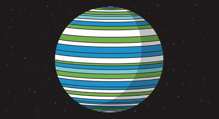 Vibrant striped planet in space with blue, green, and white hues