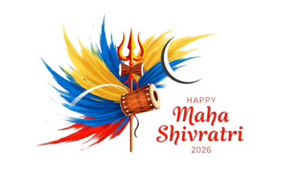 Happy maha shivratri 2026 festival celebration with shiva elements isolated on transparent background