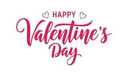 Fototapeta premium Happy valentines day greeting card with pink text and hearts on white background