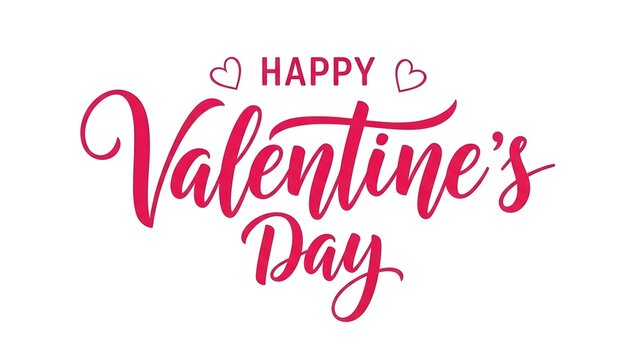 Happy valentines day greeting card with pink text and hearts on white background