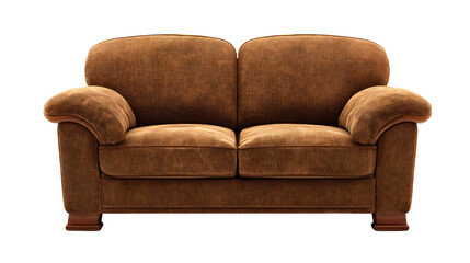Fototapeta premium Brown fabric loveseat sofa with wooden legs