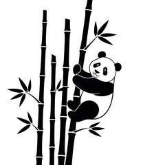 Cute Panda Climbing Bamboo Artistic Wildlife Silhouette Design © asif