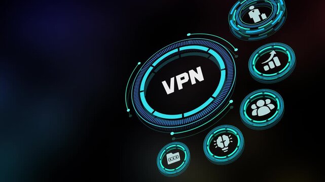 Cyber security and VPN Virtual Private Network concept with lock icon and digital heading for internet privacy and data protection themes.