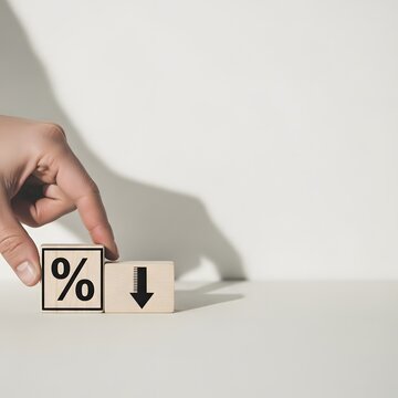 Hand adjusting percentage block with downward arrow on white background