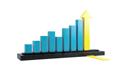 3D Bar Chart with Upward Arrow Indicating Growth