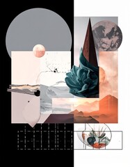 Abstract Geometric Composition with Organic Elements and Shapes