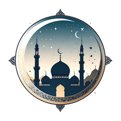 Islamic Mosque Silhouette with Crescent Moon 2.