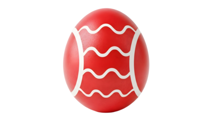 Red easter egg with white zigzag pattern isolated on transparent background