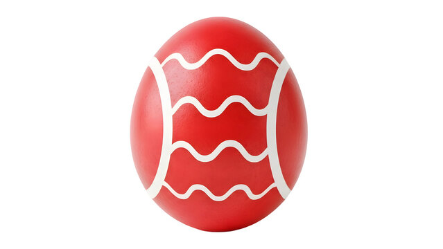 Red easter egg with white zigzag pattern isolated on transparent background