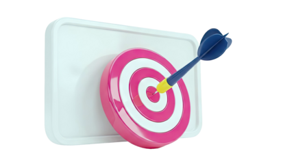 Dart hitting the bullseye on a pink and white target