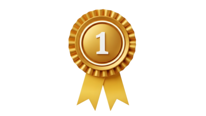 Golden first place award ribbon isolated on transparent background