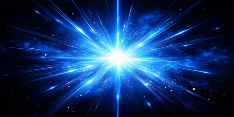 A futuristic blue abstract background featuring a bright energy burst with glowing stars and laser lights across a shiny cosmos galaxy design  Would you like me to generate a high-resolution image bas © LumenCraft