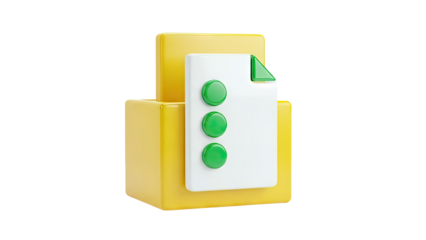 3D Folder and Document Icon with Checkmarks