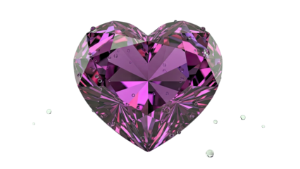 Heart-shaped purple diamond with water droplets