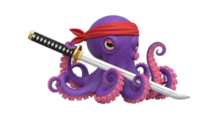 Ninja Octopus Holding a Katana Sword
