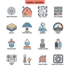 Animal Housing Icons Set for Agriculture.