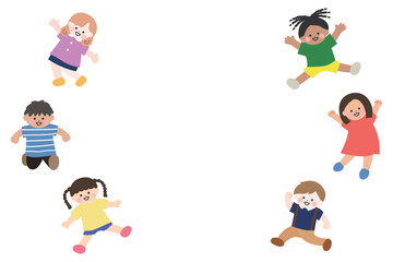 国際色豊かな子供たちが円をなすフレーム