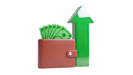 Wallet with Money and Upward Arrow