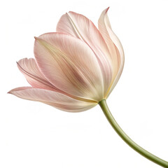 A closeup of a beautiful pink lotus flower and lily blossom with green leaves and a bud isolated on white for a spring garden flora nature bouquet