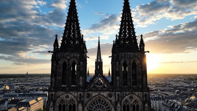 Panoramic View of the Reims Cathedral at Sunset showcasing architectural magnificence
