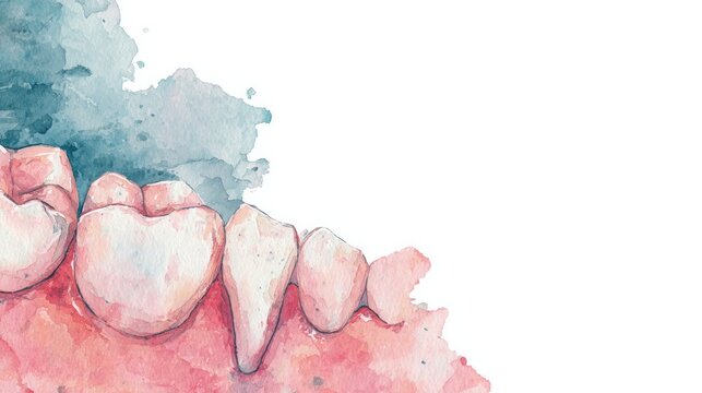 Human teeth and gums system watercolor illustration